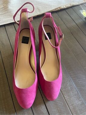 White House Black Market Pink Suede Ankle-Strap Pumps